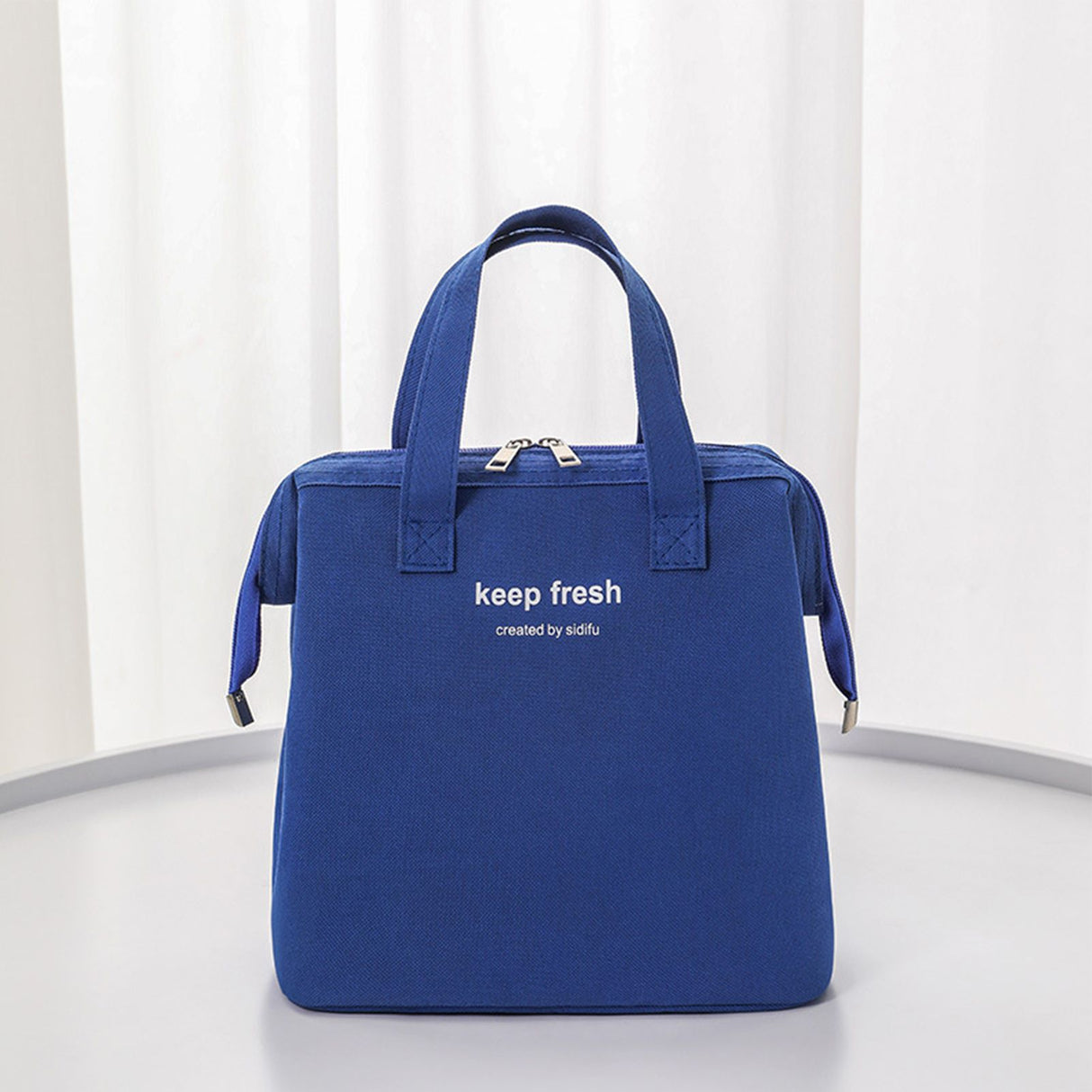 Insulated Lunch Bag Solid Color Oxford Cloth Waterproof Metal Zipper Portable Lunchbox for Commuting Royalblue