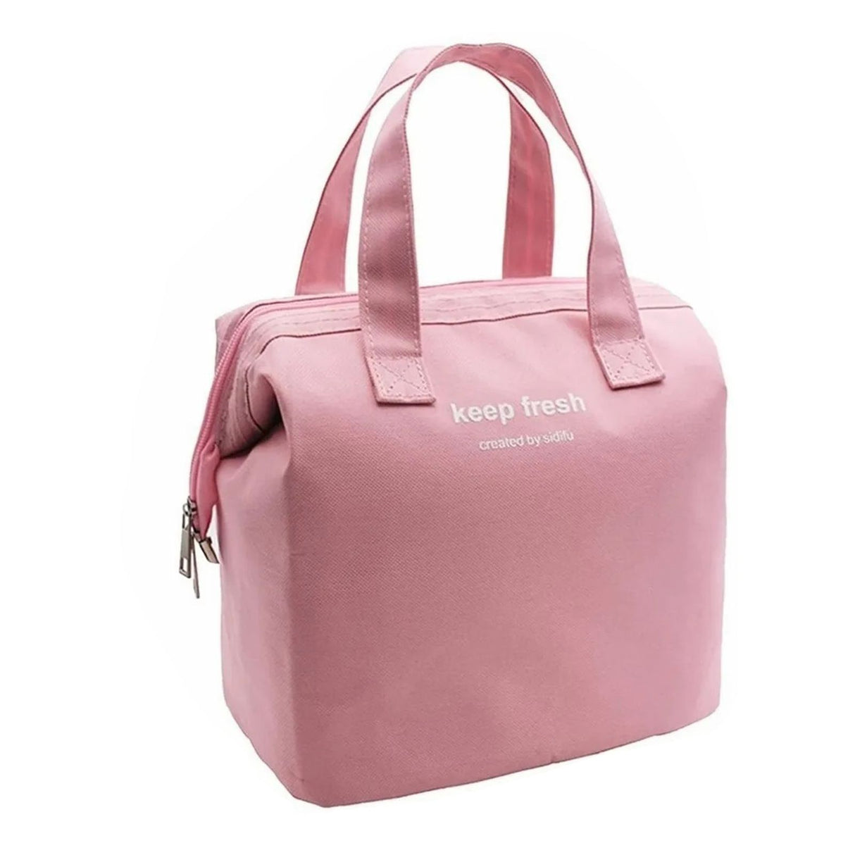 Insulated Lunch Bag Solid Color Oxford Cloth Waterproof Metal Zipper Portable Lunchbox for Commuting Pink