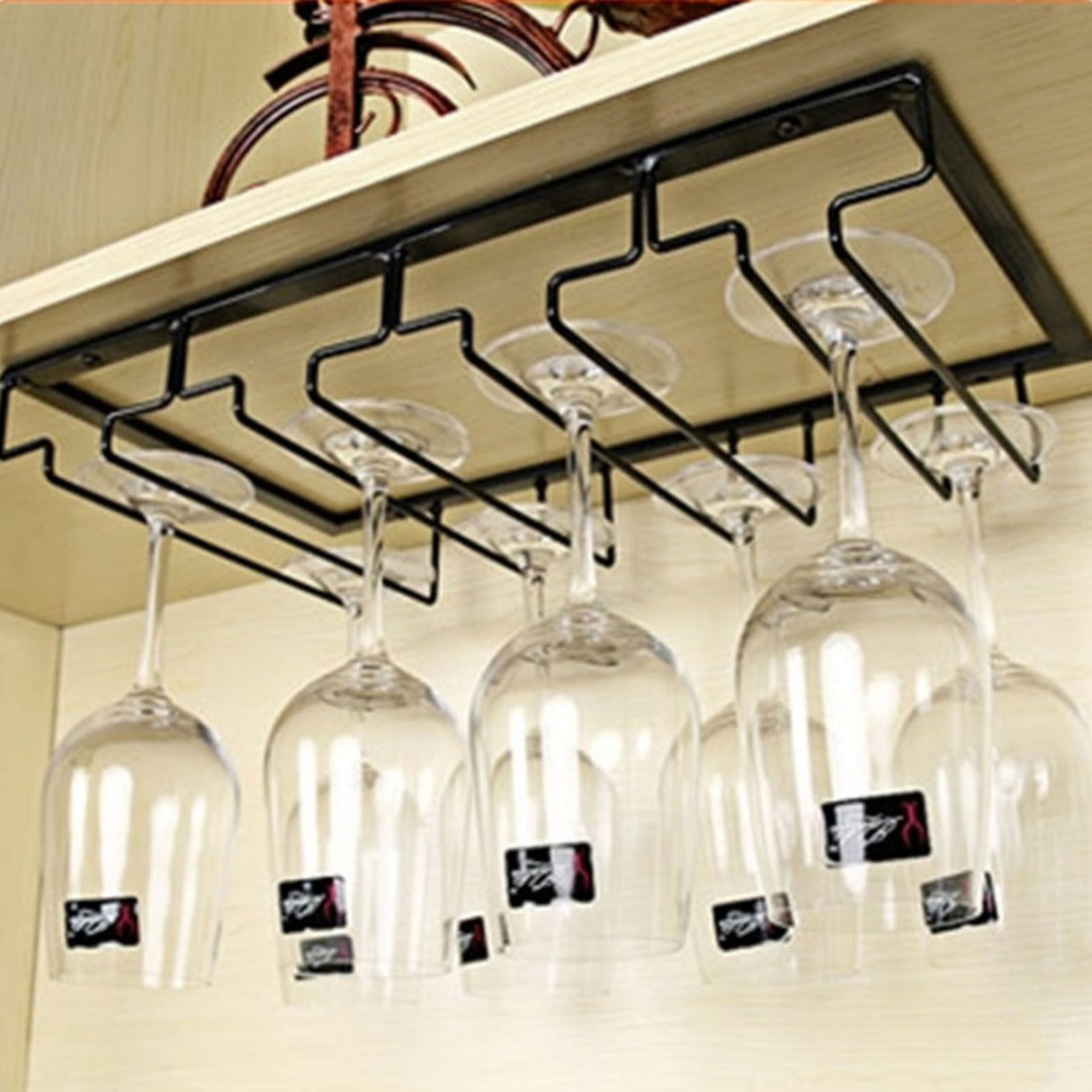 Stemware Holder Black 4 Slot Iron Wire Assembled Design Corrosion Resistant Easy Cleaning Glasses Storage Hanger for Bar