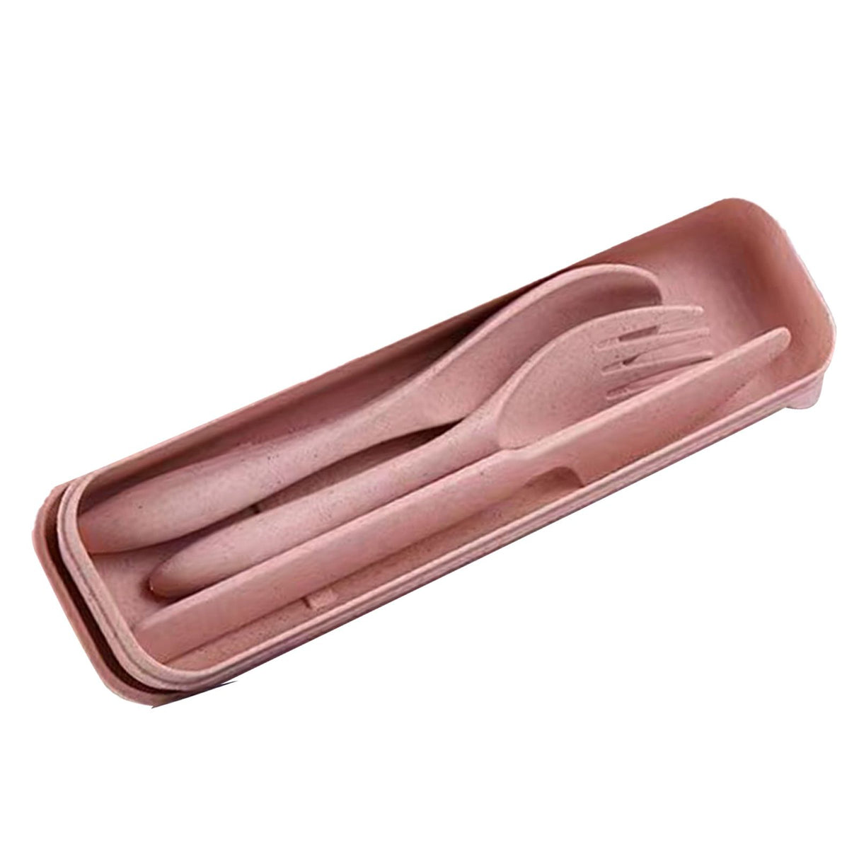Wheat Straw Cutlery Set Modern Portable Fork Spoon Knife Tableware with Box for Office School Picnic Pink