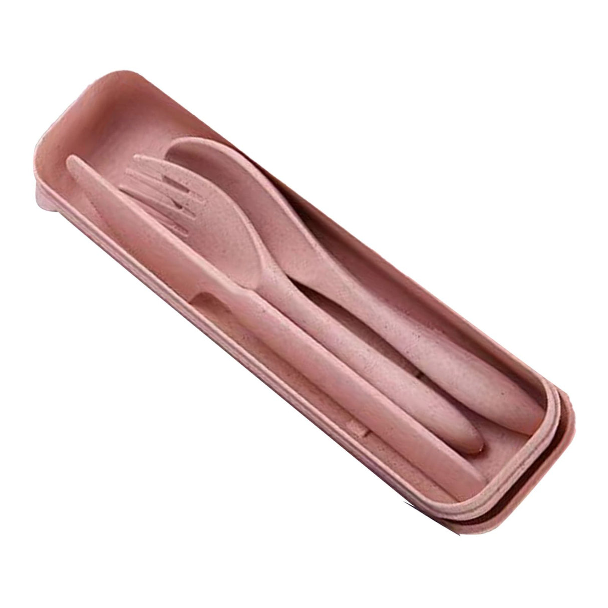 Wheat Straw Cutlery Set Modern Portable Fork Spoon Knife Tableware with Box for Office School Picnic Pink