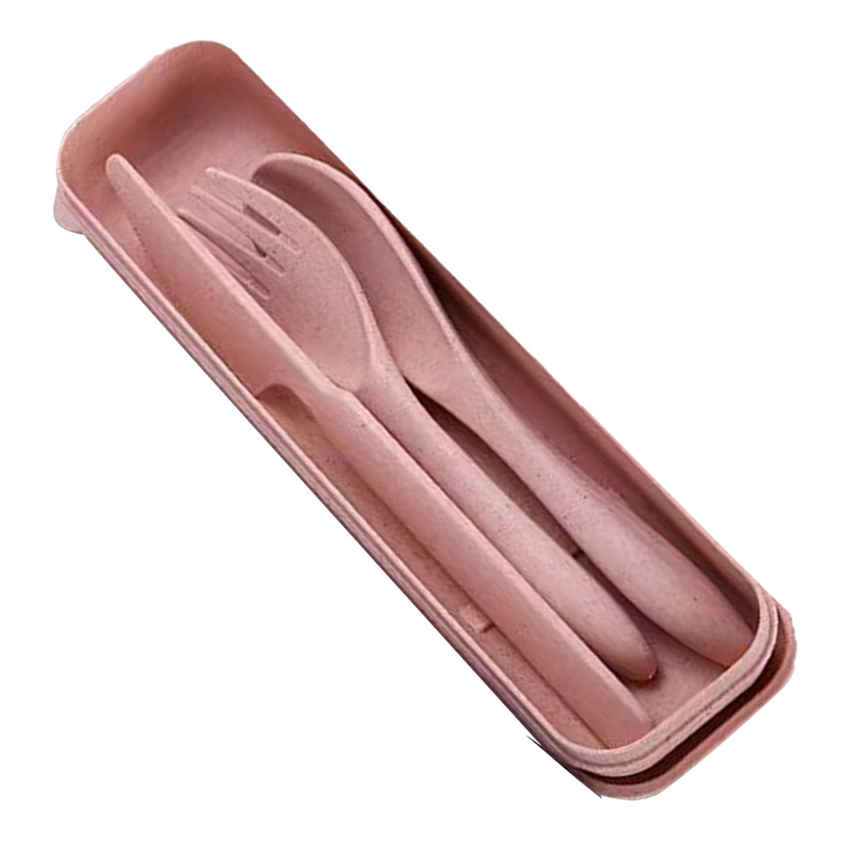 Wheat Straw Cutlery Set Modern Portable Fork Spoon Knife Tableware with Box for Office School Picnic Pink