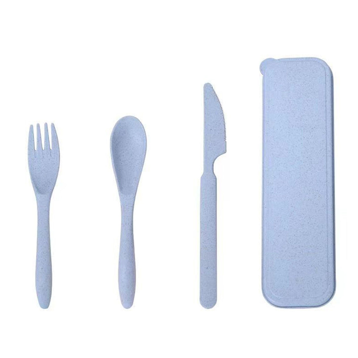 Wheat Straw Cutlery Set Modern Portable Fork Spoon Knife Tableware with Box for Office School Picnic Blue