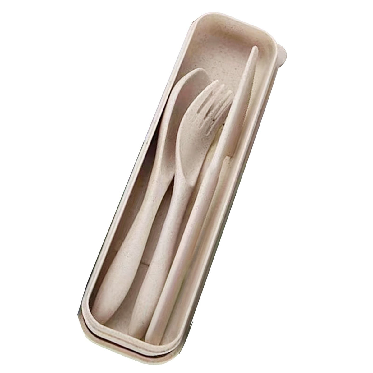 Wheat Straw Cutlery Set Modern Portable Fork Spoon Knife Tableware with Box for Office School Picnic Beige