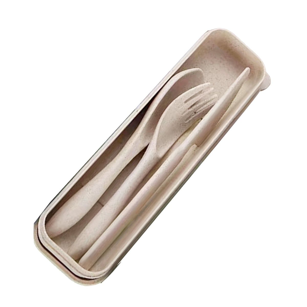 Wheat Straw Cutlery Set Modern Portable Fork Spoon Knife Tableware with Box for Office School Picnic Beige