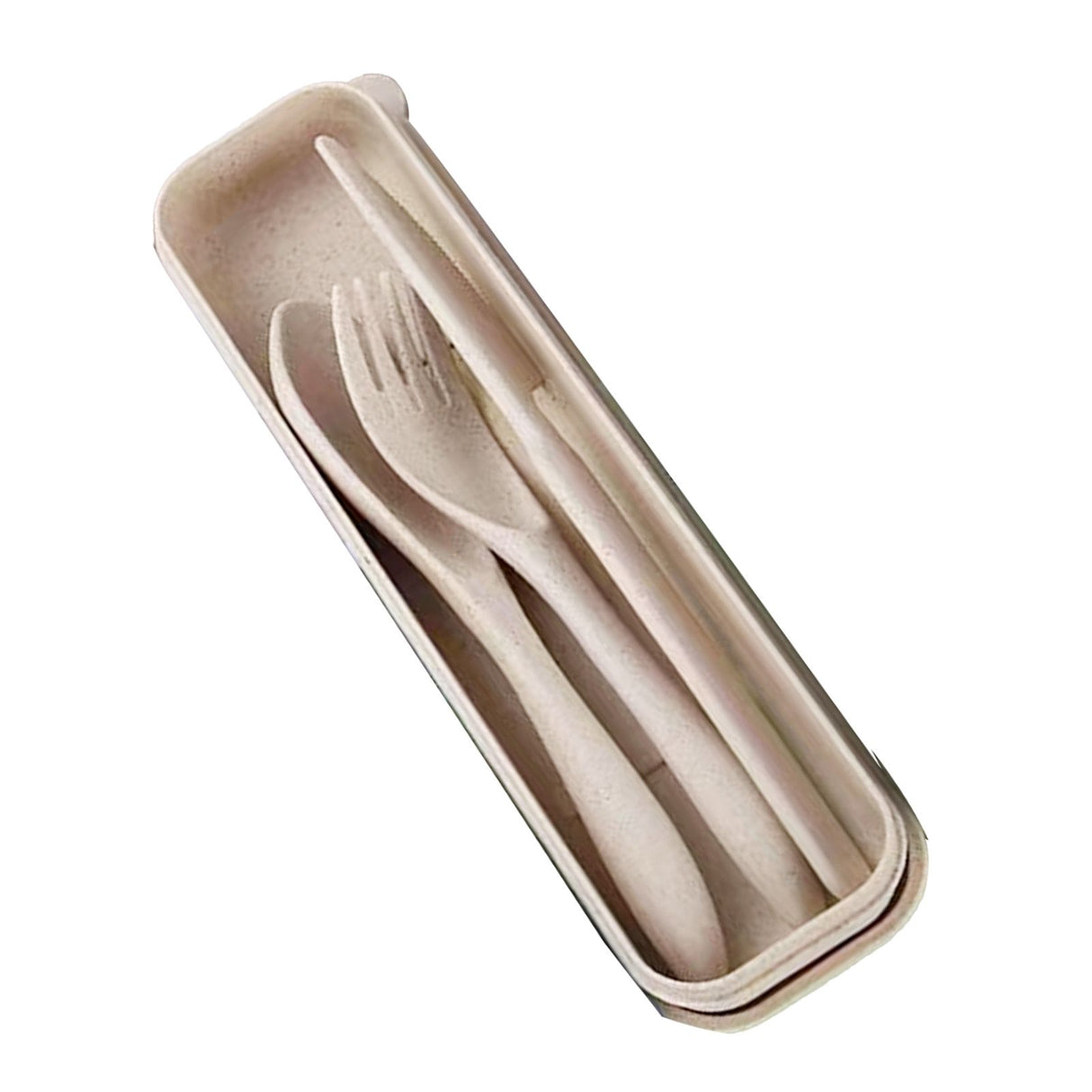 Wheat Straw Cutlery Set Modern Portable Fork Spoon Knife Tableware with Box for Office School Picnic Beige
