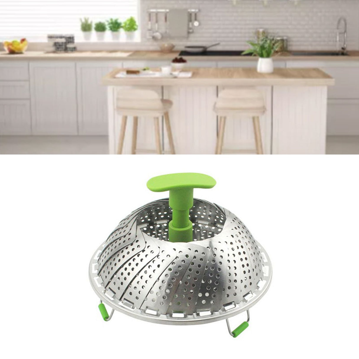 Steam Basket Stainless Steel Folding Vegetable Steam Basket with ABS Handle for Veggie Fish Seafood Cooking Steam Basket