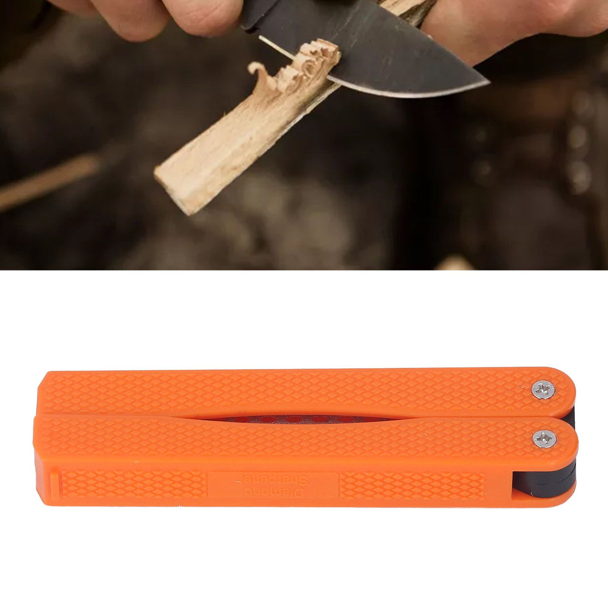 Knife Sharpener Foldable Fan Shaped Adamas Material Lightweight Portable Knife Sharpener for Outdoor Home Orange