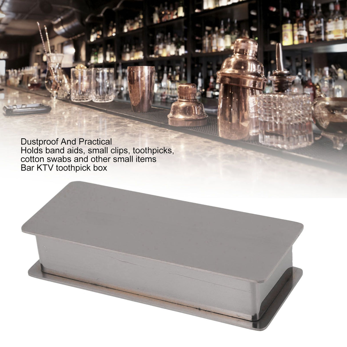 Toothpick Holder Stainless Steel Rectangular Toothpick Holder with Lid for Home Bar Hotel Restaurant Silver