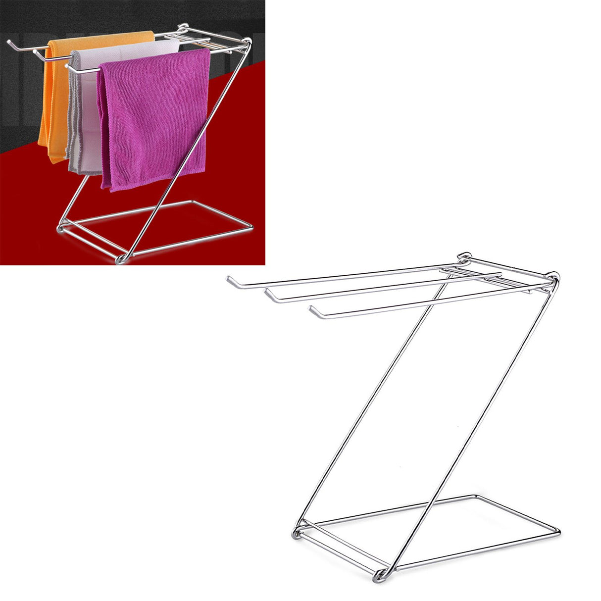 Foldable Floor Towel Holder Stainless Steel Z Shaped 3 Bars Floor Towel Rack for Bathroom Kitchen