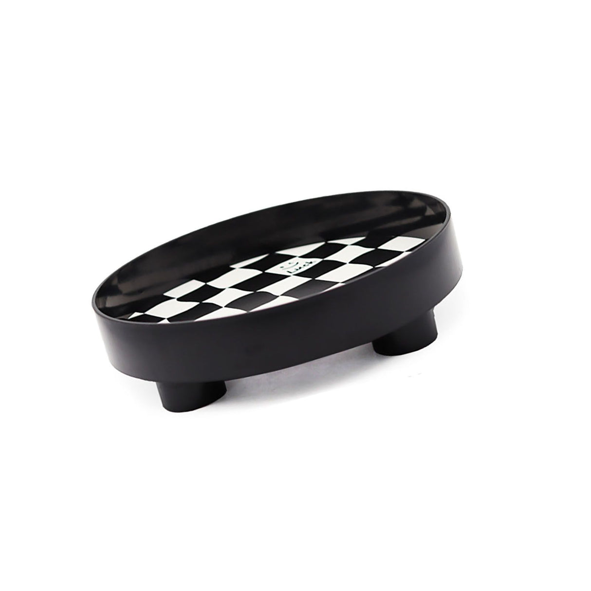 Round Storage Organizer Tray Checkerboard Design Plate Container Tray for Fruit Perfume Jewelry Black, Large