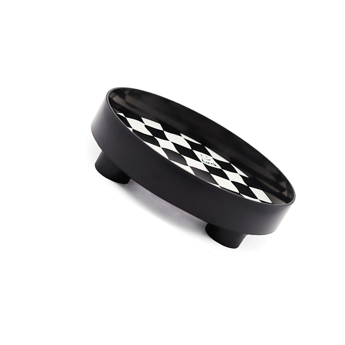 Round Storage Organizer Tray Checkerboard Design Plate Container Tray for Fruit Perfume Jewelry Black, Small