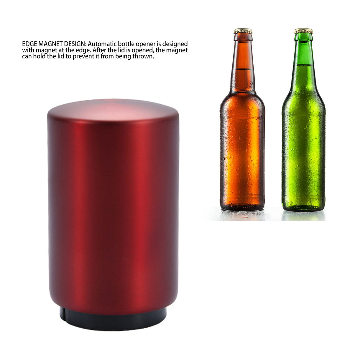 Automatic Bottle Opener Magnetic Stainless Steel Push Down Bottle Lid Opening Tool for Beer Glass Beverage Bottle Red