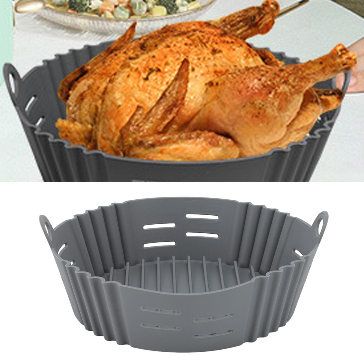 Fryer Silicone Liner Heat Resistant Elastic Washable Food Grade Reusable Fryer Basket for Cooking Grey