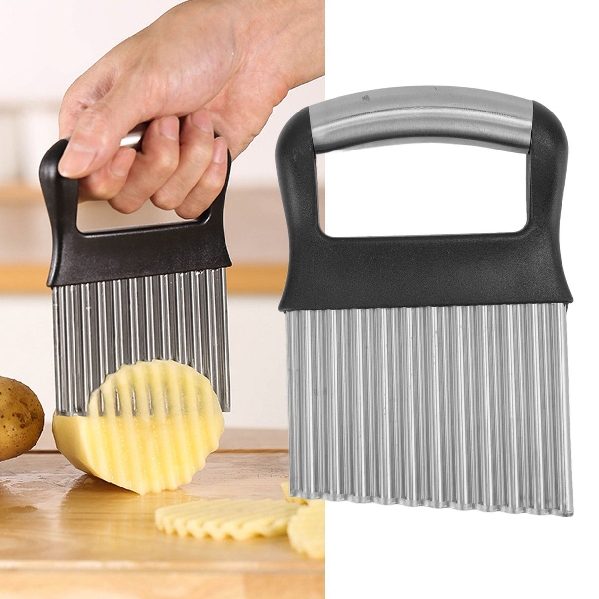 Crinkle Cutter Rustproof Stainless Steel Wavy Potato Crinkle Cutter with Comfortable Grip for Kitchen