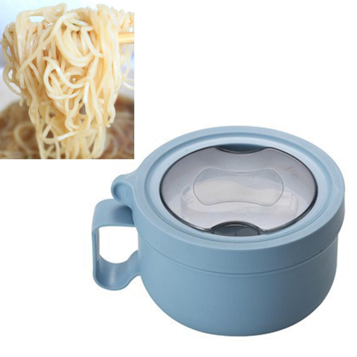 Insulated Bowl Leakage Proof 304 Stainless Steel Interior Thermal Soup Bowl with Handle for Noodle Bento 850ml Blue