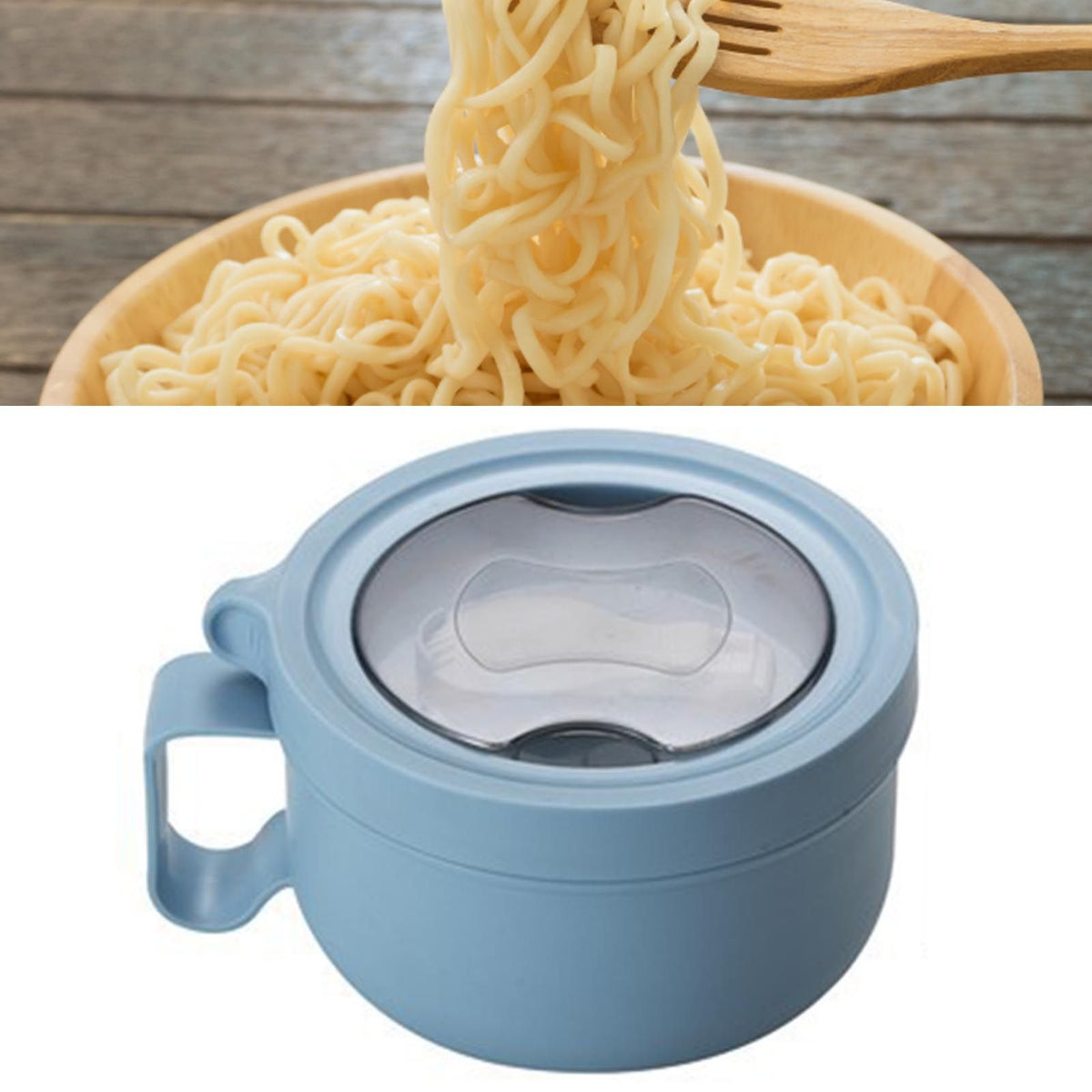 Insulated Bowl Leakage Proof 304 Stainless Steel Interior Thermal Soup Bowl with Handle for Noodle Bento 850ml Blue