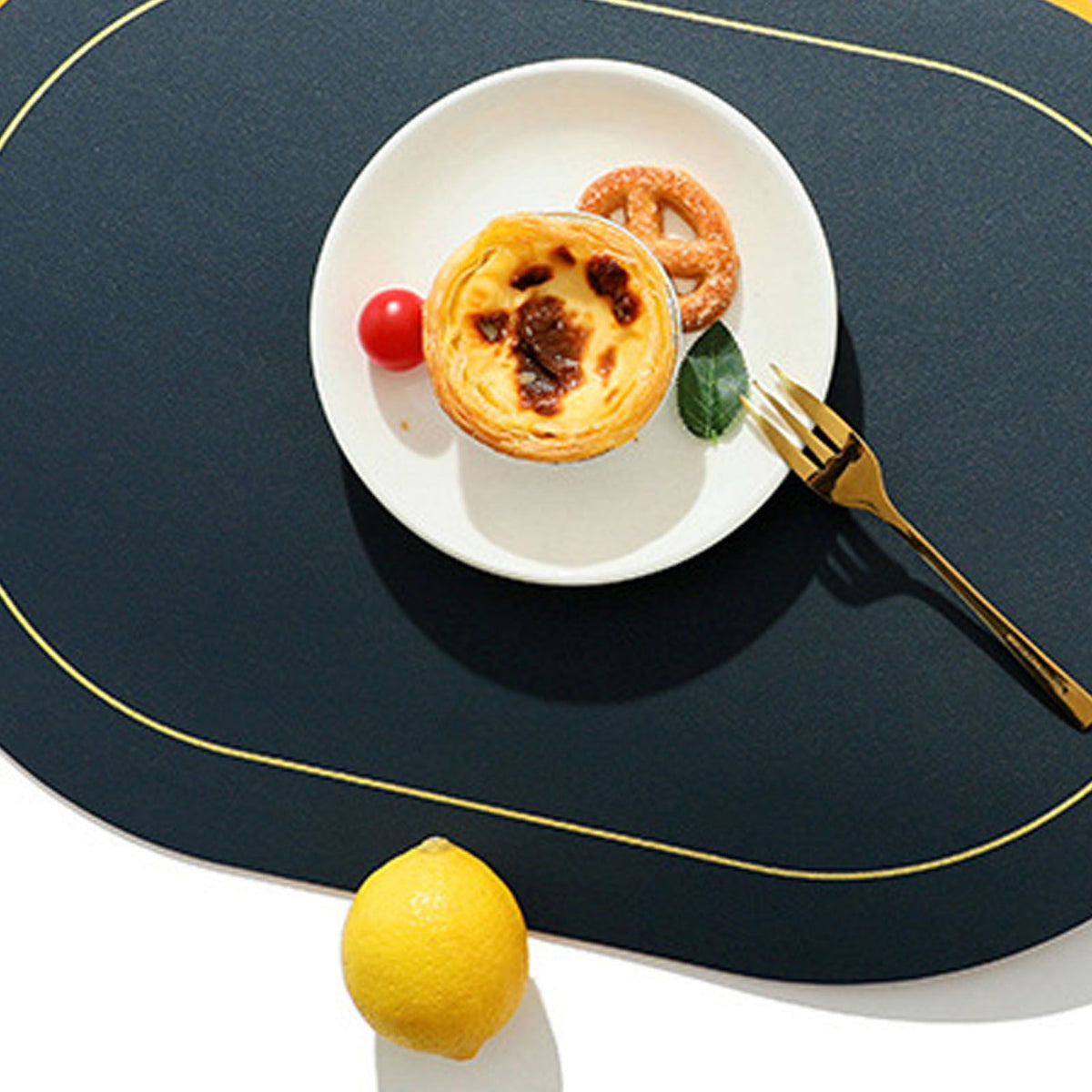 2Pcs Leather Oval Dining Food Mat Oil Proof Insulation Restaurant Table Home Hotel Non Slip Bowl Pad Placemat Blue