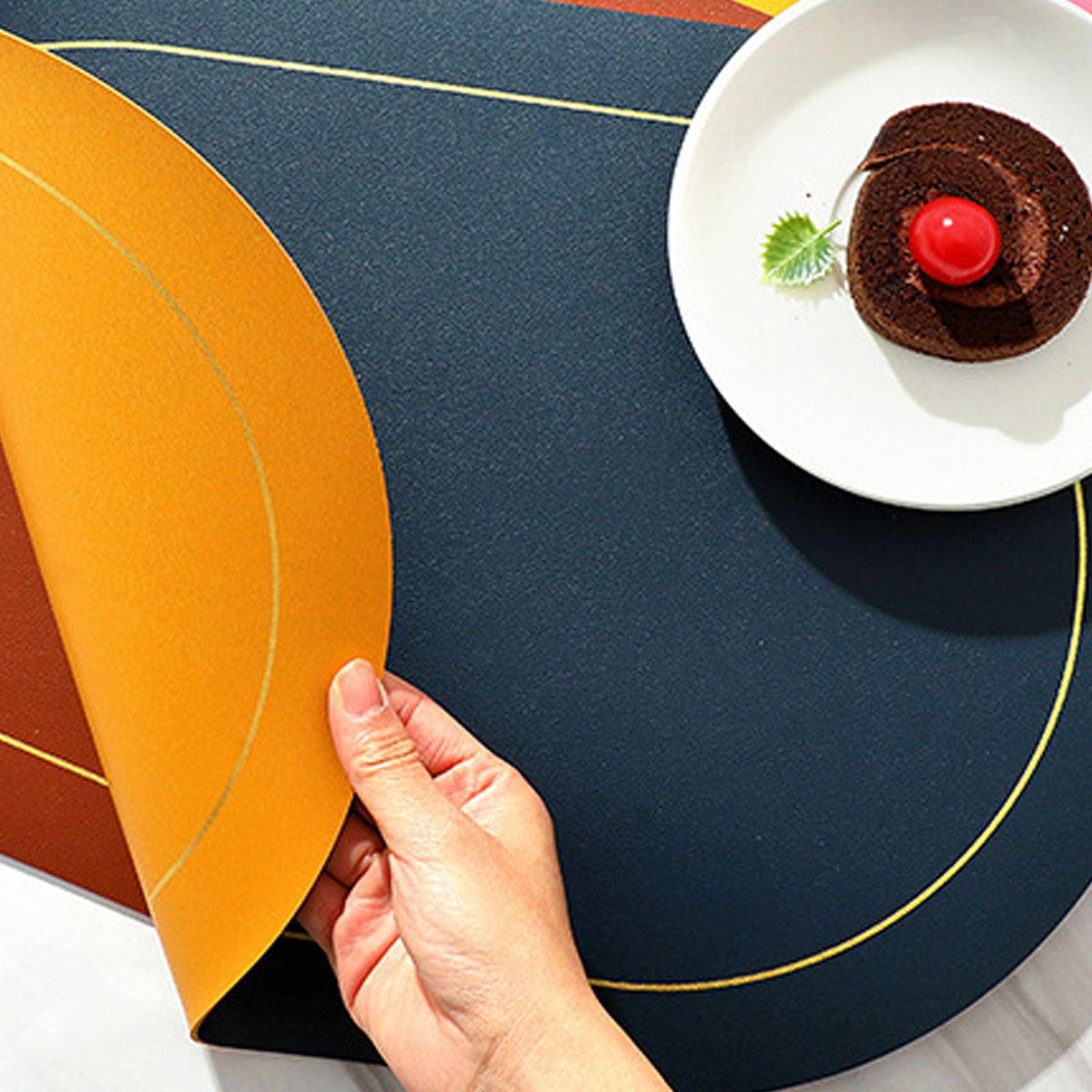 2Pcs Leather Oval Dining Food Mat Oil Proof Insulation Restaurant Table Home Hotel Non Slip Bowl Pad Placemat Blue