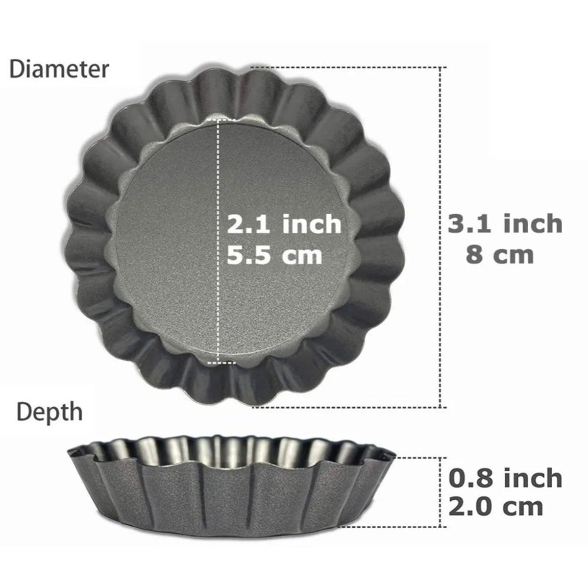 6PCS Removable Bottom Tart Pan Non Stick Coating Carbon Steel Black Quiche Pan for Kitchen