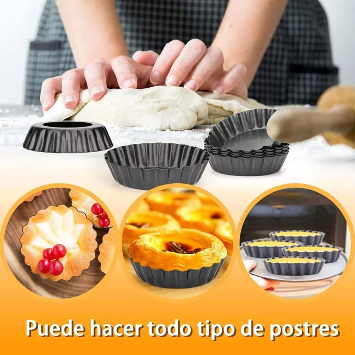 6PCS Removable Bottom Tart Pan Non Stick Coating Carbon Steel Black Quiche Pan for Kitchen