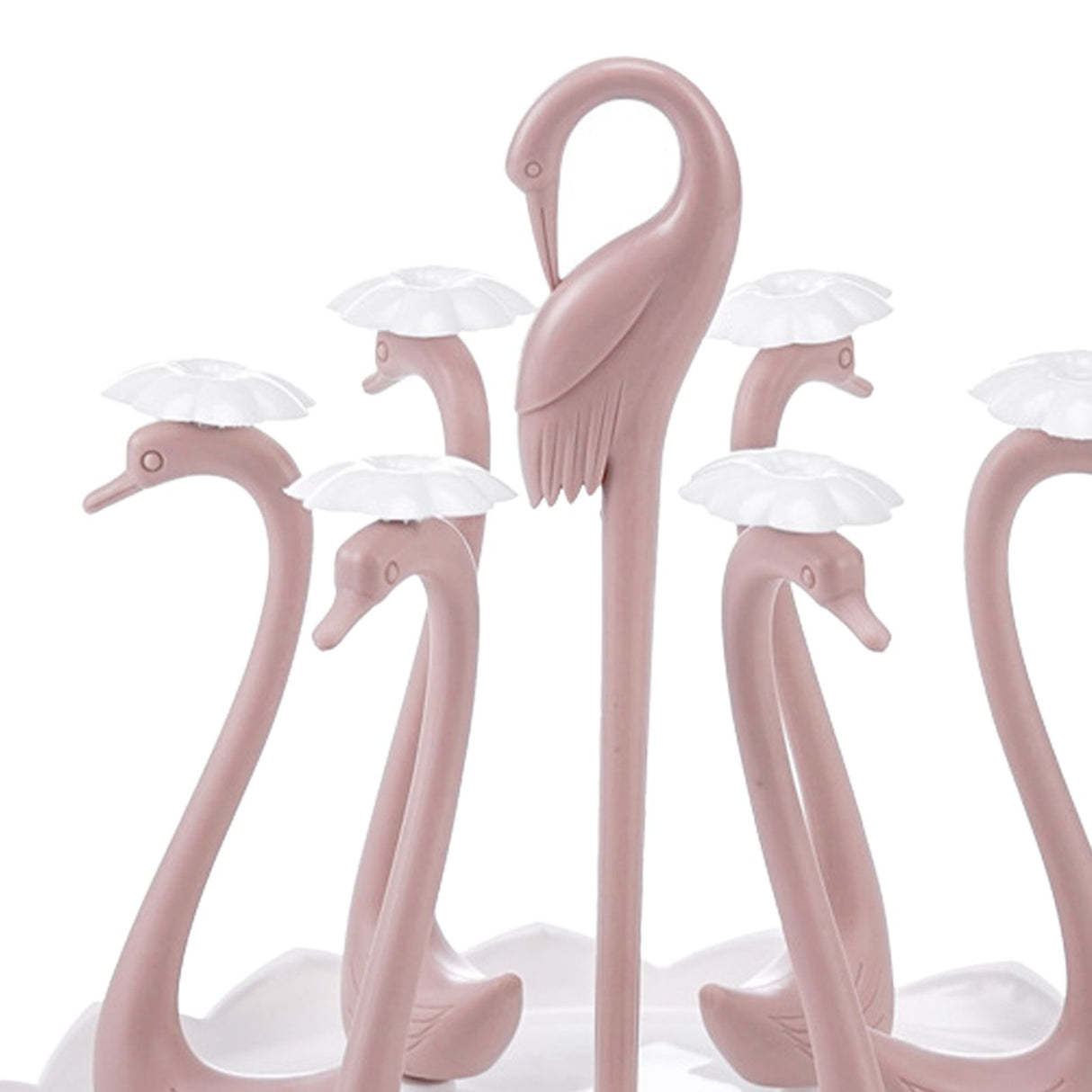 Swan Cup Holder with Rotating Drip Tray Plastic Rotatable Drinking Cup Drainer Stand Rack for Home Kitchen Pink 6 Heads