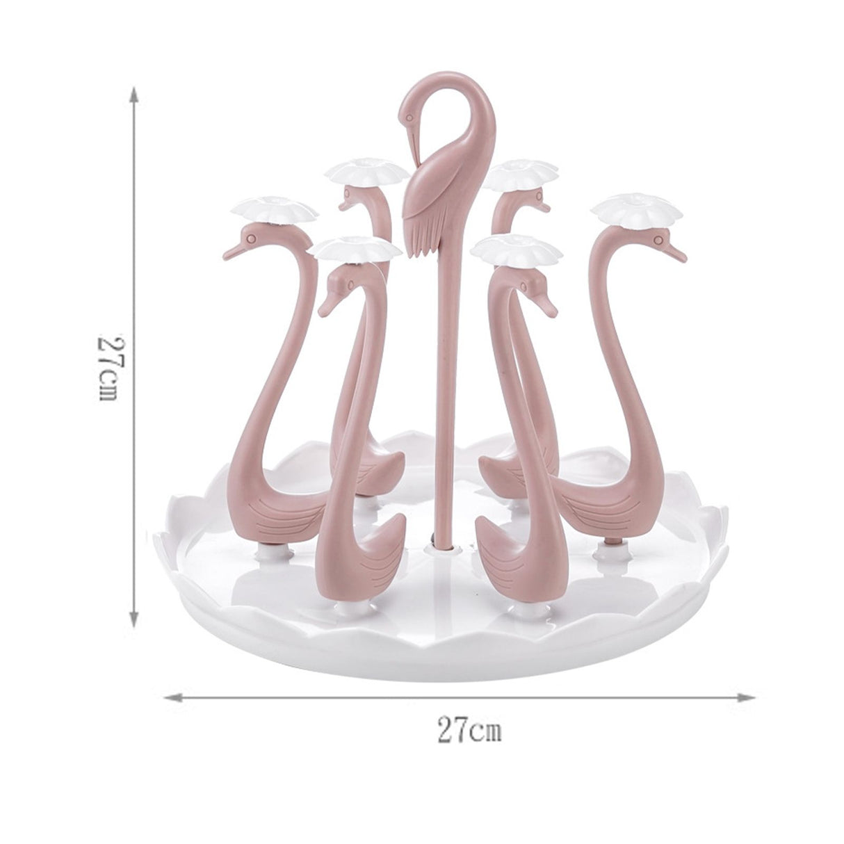 Swan Cup Holder with Rotating Drip Tray Plastic Rotatable Drinking Cup Drainer Stand Rack for Home Kitchen Pink 6 Heads