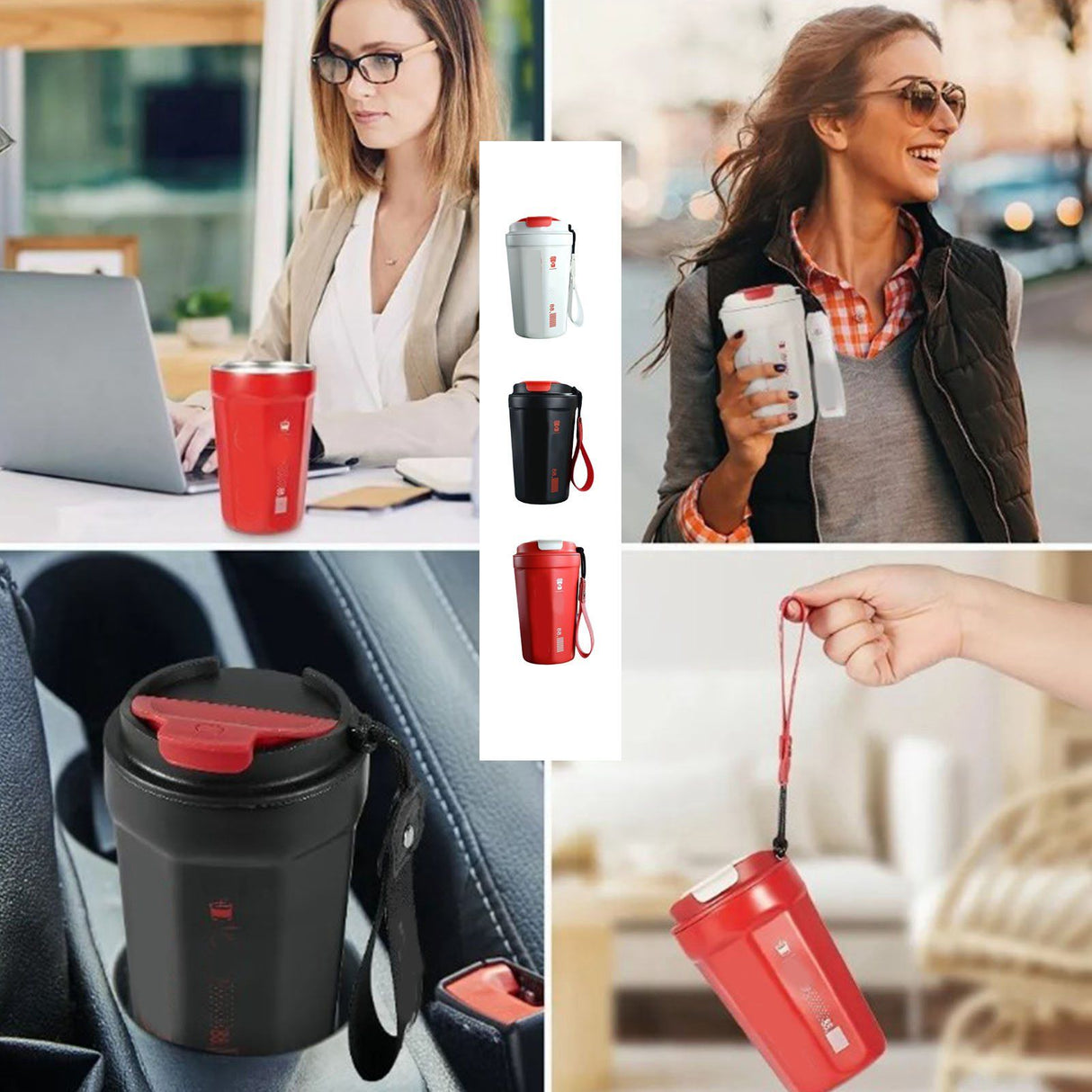 390ml Insulated Coffee Mug Keep Warm Cold Portable Stainless Steel Camping Mug for Home School Office Outdoor Red