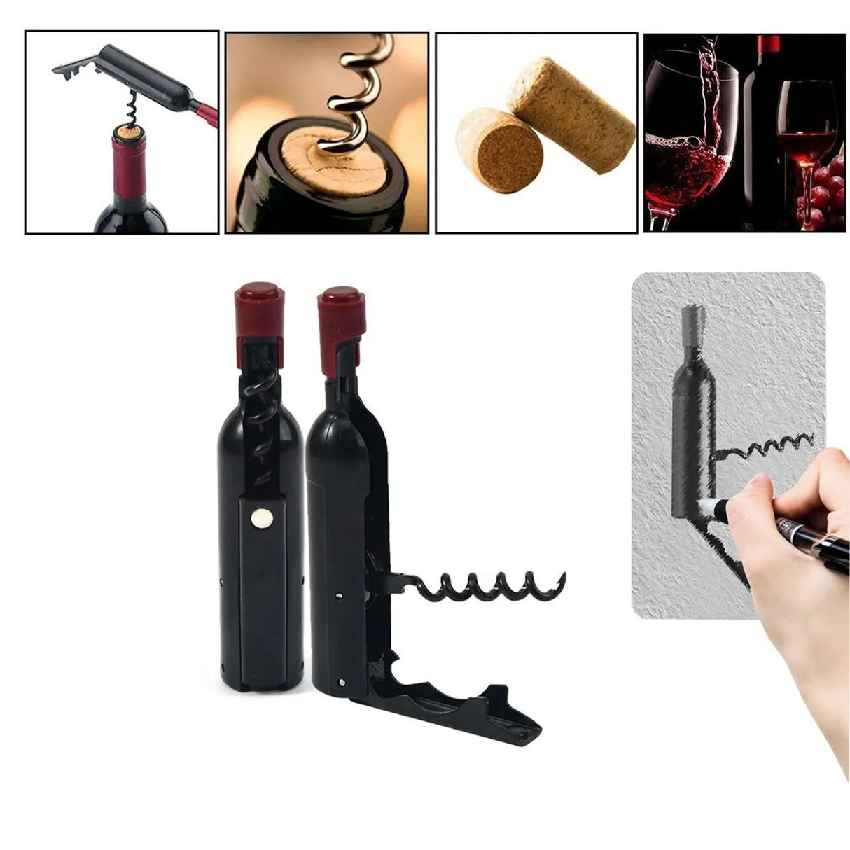Wine Opener Black Multifunctional Magnet Design Portable Stainless Steel Wine Opener