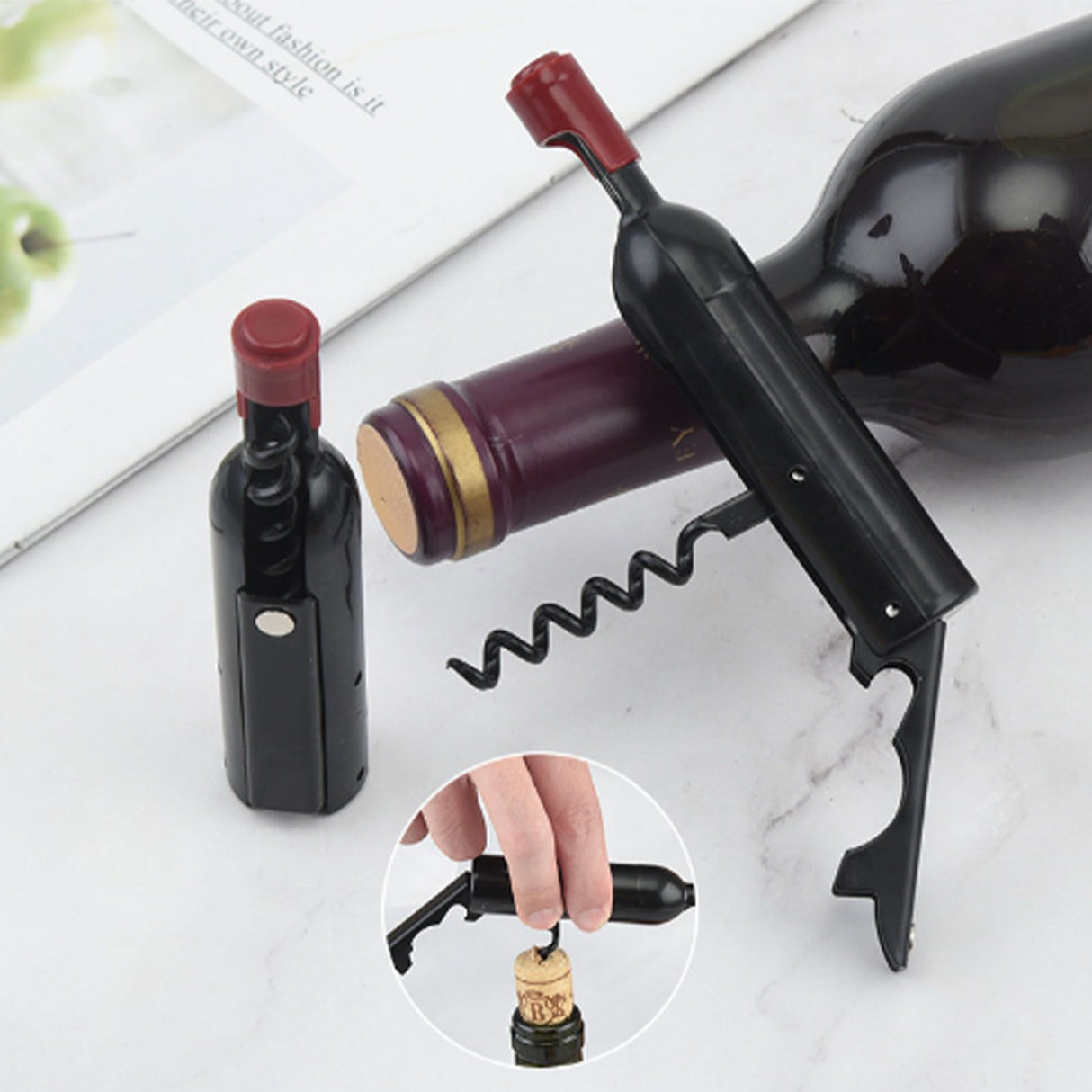 Wine Opener Black Multifunctional Magnet Design Portable Stainless Steel Wine Opener