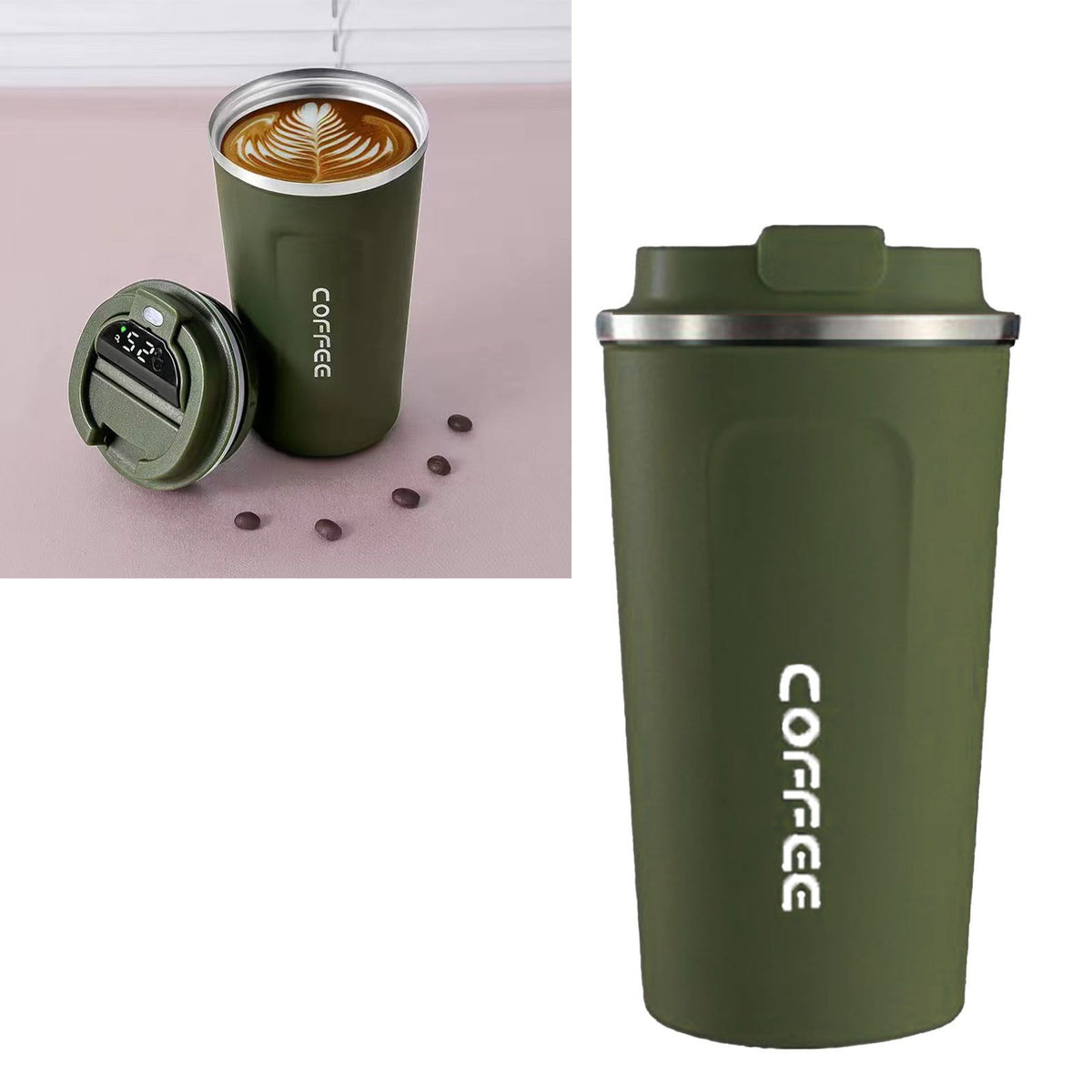 Smart Temperature Display Coffee Cup Portable 304 Stainless Steel Insulation Cup Simple Style Pure Color Generation 2nd Green 510ml