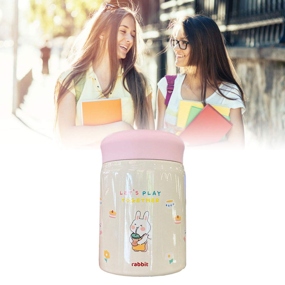 320ml Stainless Steel Insulated Vacuum Food Jar Cup Container with Lid for Outdoor Cartoon Portable Bottle Rabbit