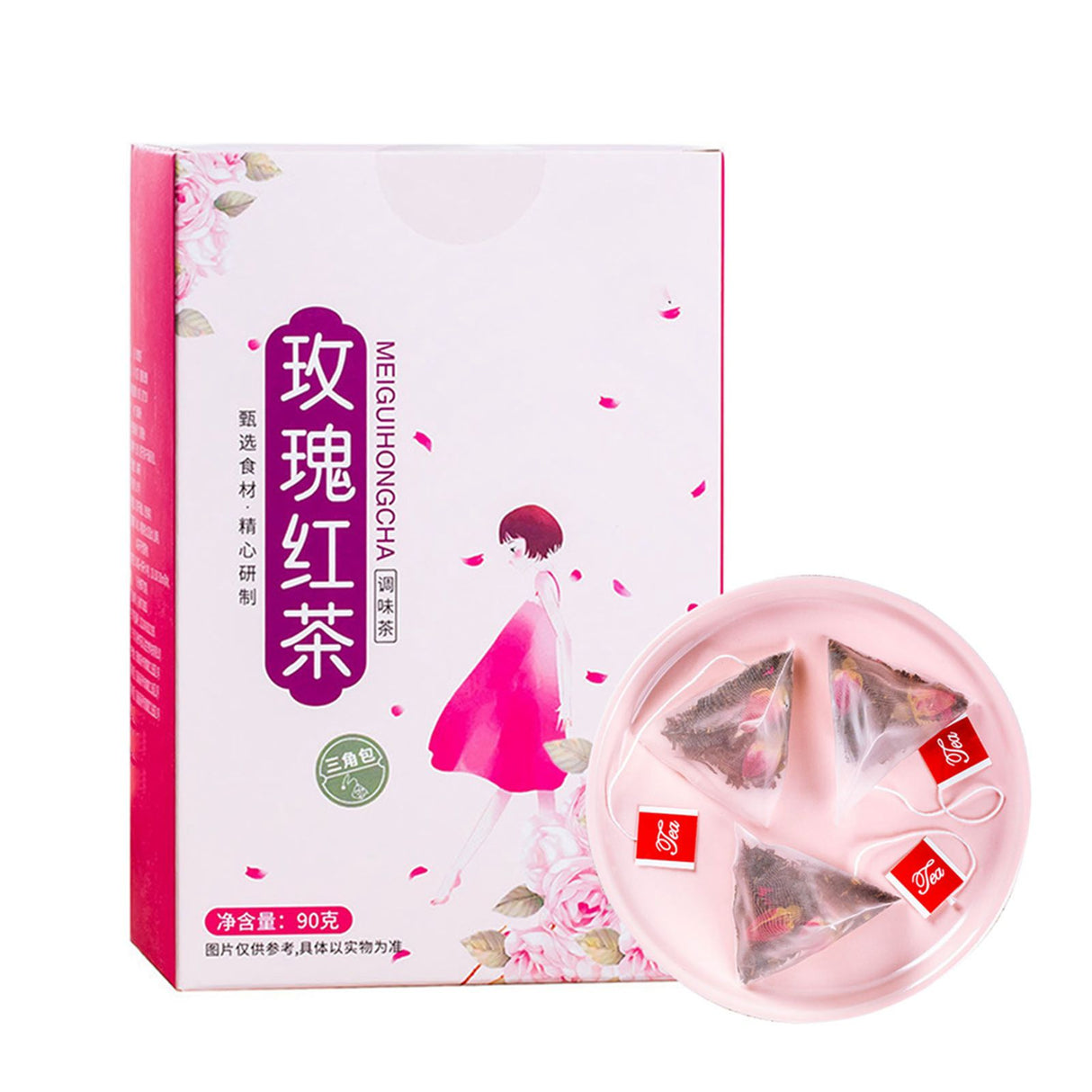 Rose Black Tea 30 Triangular Bags Boiling Water Brewing Portable Flower Tea for Women Girls