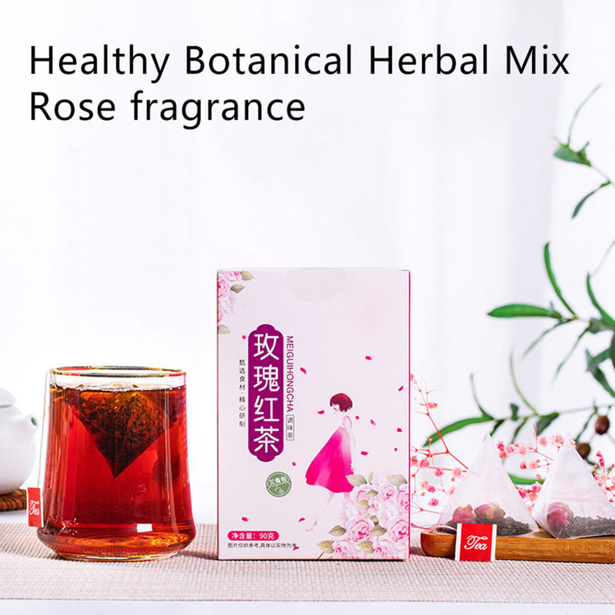 Rose Black Tea 30 Triangular Bags Boiling Water Brewing Portable Flower Tea for Women Girls
