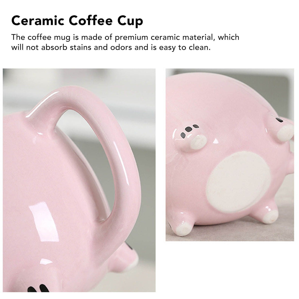 Ceramic Coffee Mug Wide Mouth Piggy Cute Water Cup with Handle for Home Cafe Office Pink
