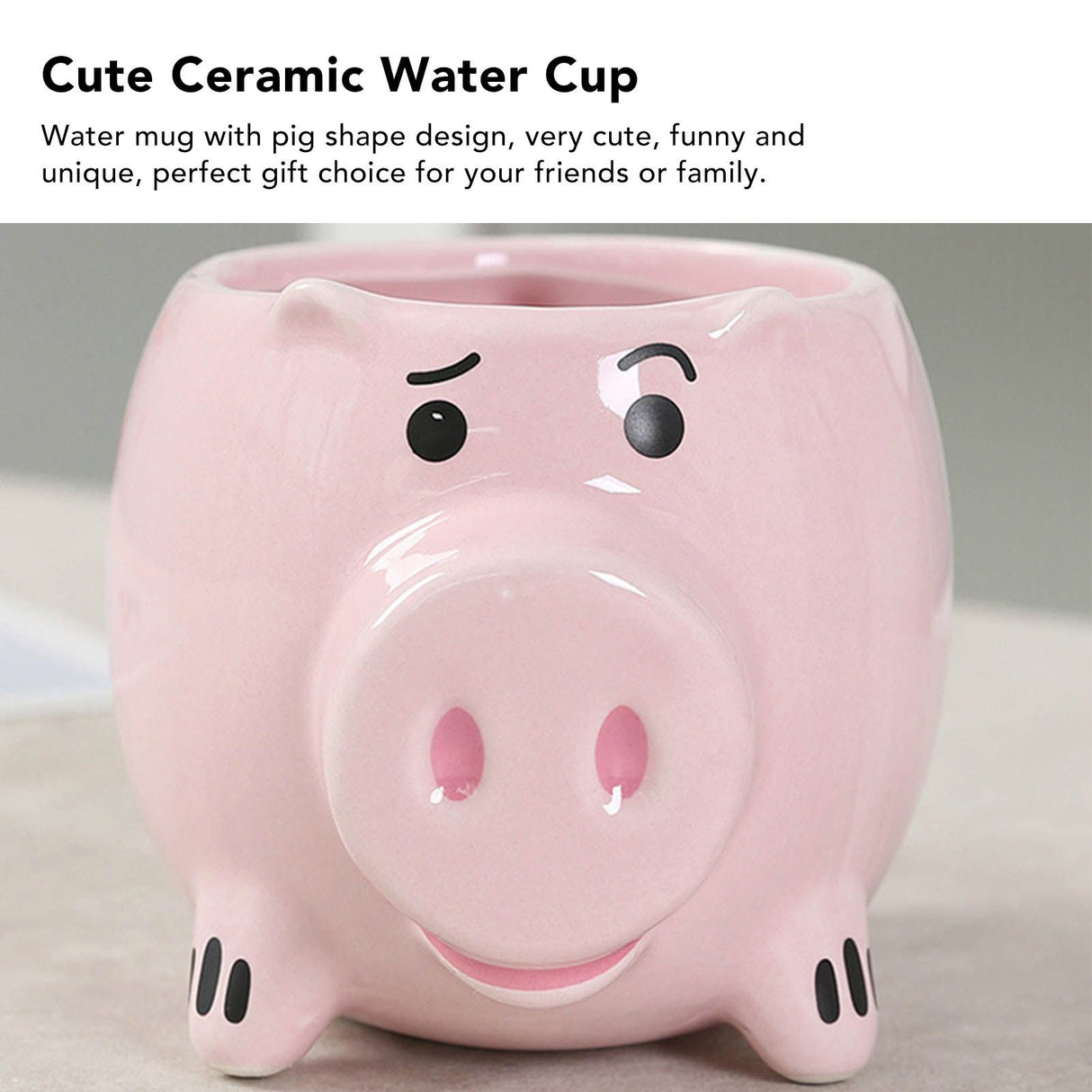 Ceramic Coffee Mug Wide Mouth Piggy Cute Water Cup with Handle for Home Cafe Office Pink