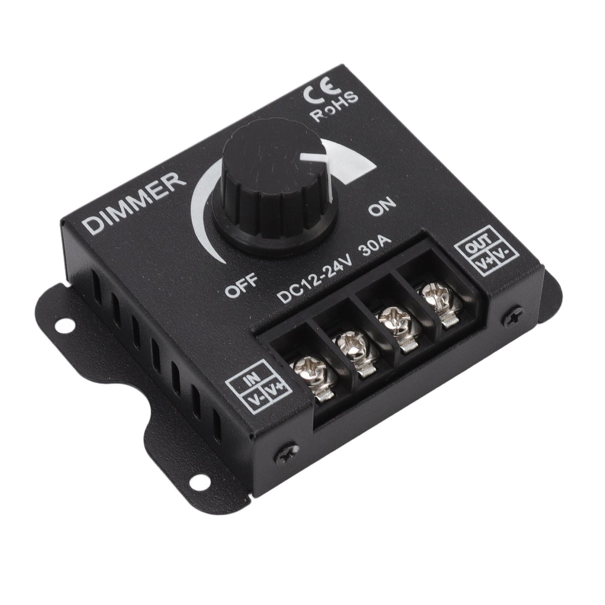 LED Dimmer Single Channel PWM Lighting Stepless Dimming Controller for 5050 3528 Single Color Light Strips DC 12V‑24V 30A