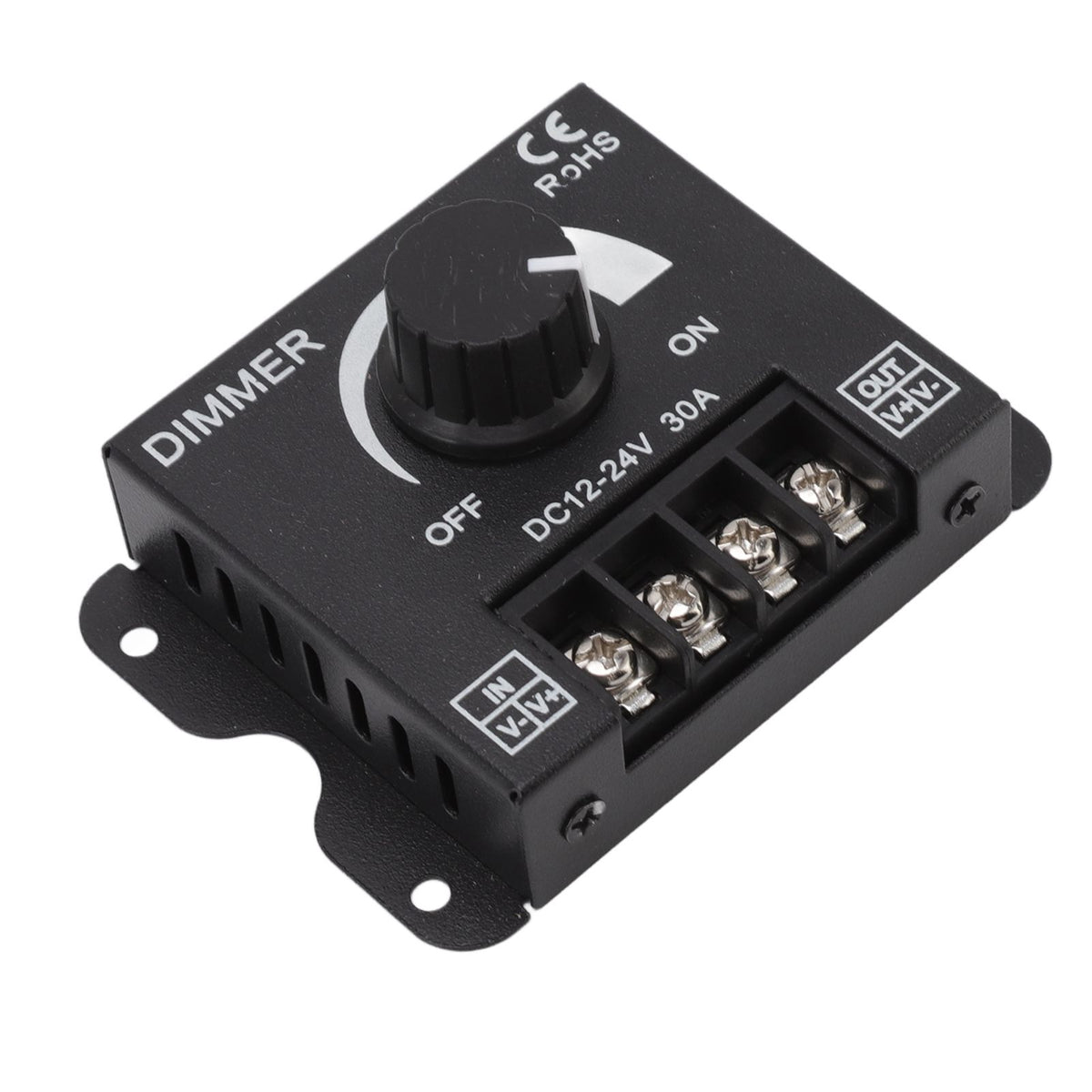 LED Dimmer Single Channel PWM Lighting Stepless Dimming Controller for 5050 3528 Single Color Light Strips DC 12V‑24V 30A