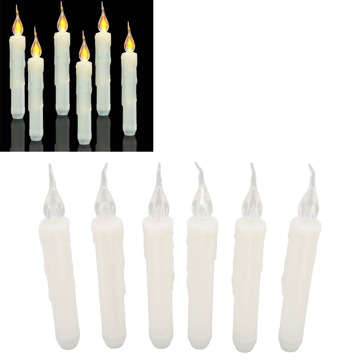 6 Pcs LED Taper Candles Smokeless Reusable Warm Light Long Strip Candle Lights for Parties Weddings Family Gatherings