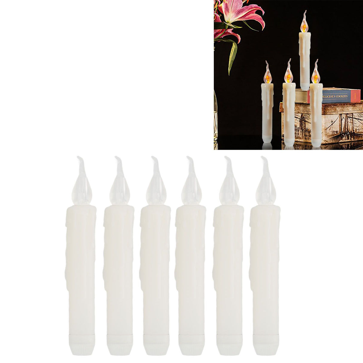 6 Pcs LED Taper Candles Smokeless Reusable Warm Light Long Strip Candle Lights for Parties Weddings Family Gatherings