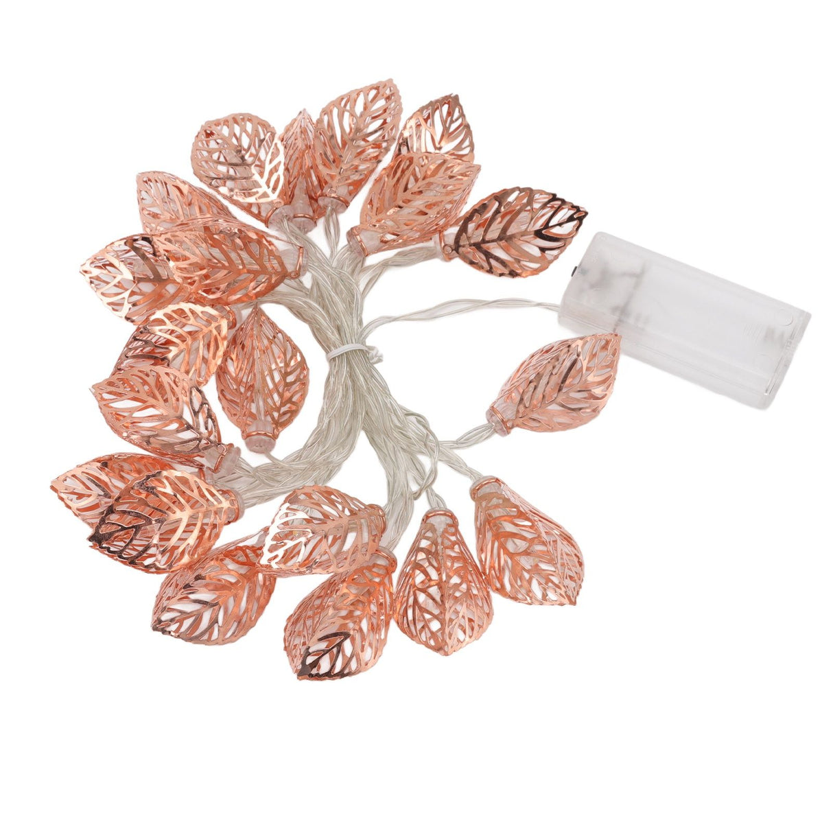 Rose Gold String Lights 20 LEDs Waterproof Battery Powered Hollowed Out Leaf Lights String Party Door Indoor