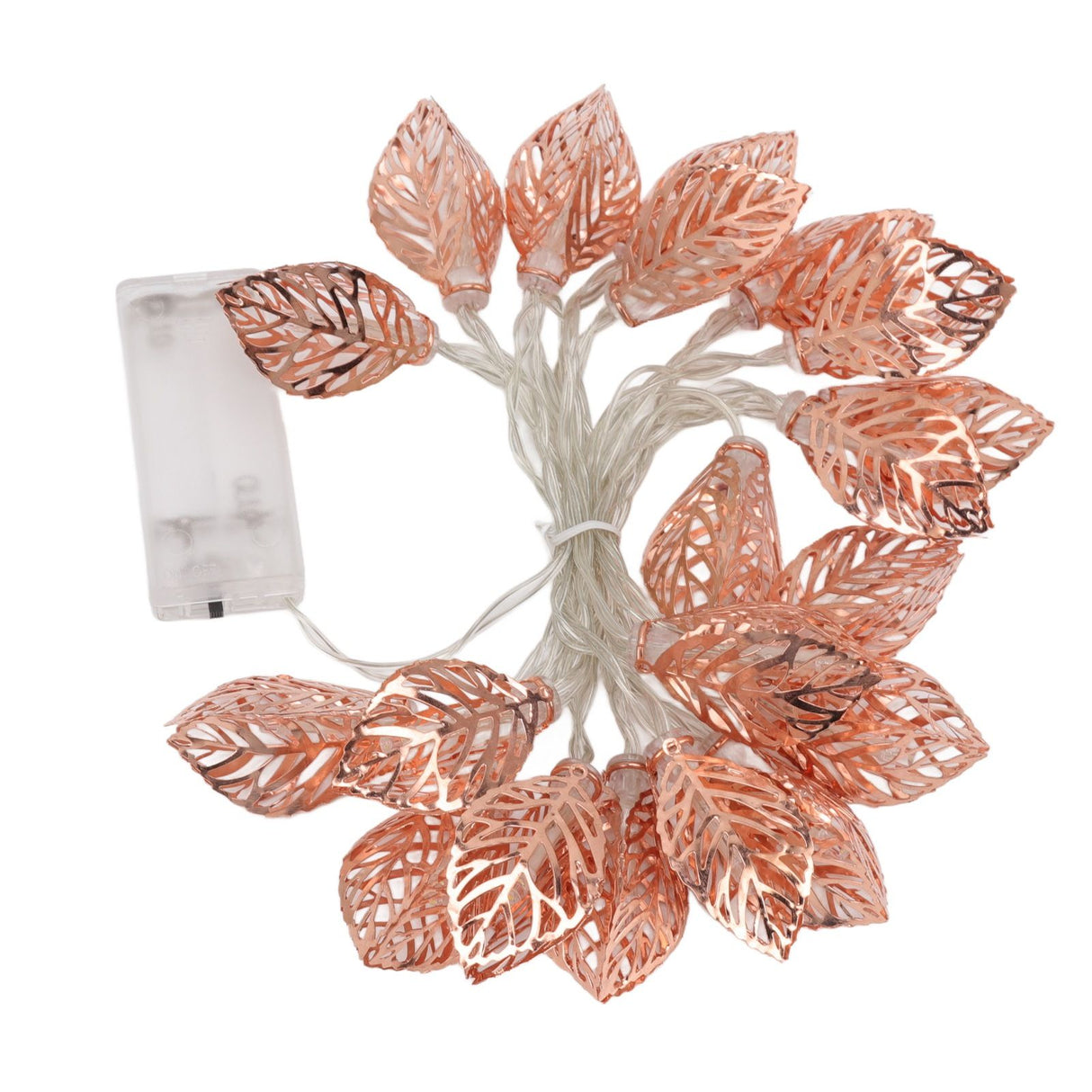 Rose Gold String Lights 20 LEDs Waterproof Battery Powered Hollowed Out Leaf Lights String Party Door Indoor