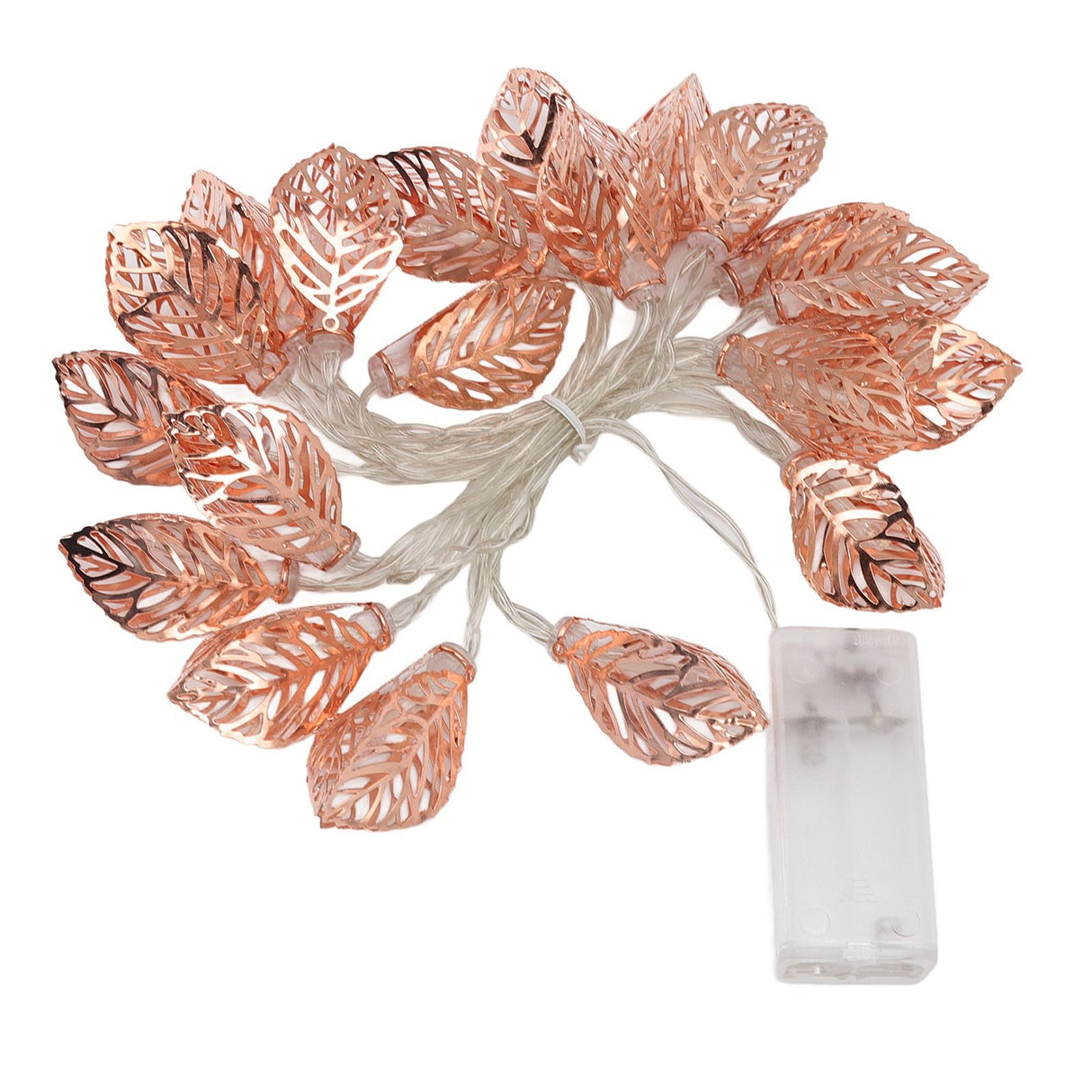 Rose Gold String Lights 20 LEDs Waterproof Battery Powered Hollowed Out Leaf Lights String Party Door Indoor