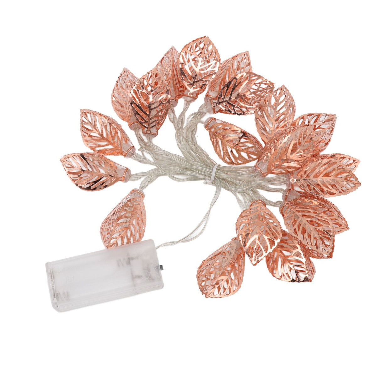 Rose Gold String Lights 20 LEDs Waterproof Battery Powered Hollowed Out Leaf Lights String Party Door Indoor