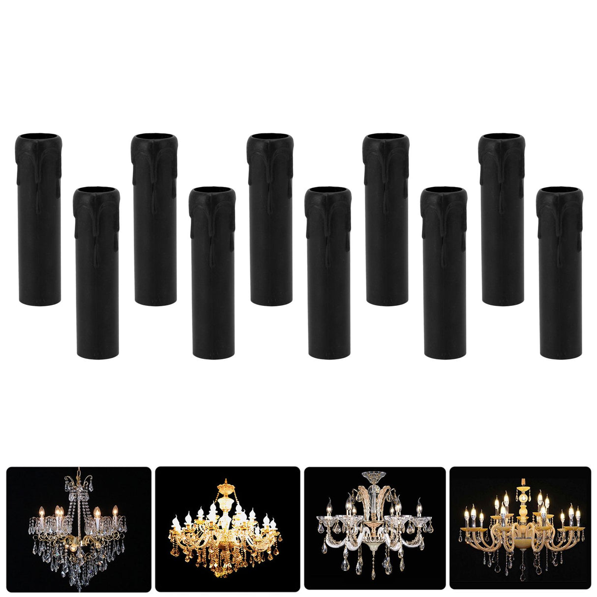 10pcs 4 Inch Candle Covers Sleeves Simulation Vintage Wax Drop Candle Socket Covers for Chandelier Black