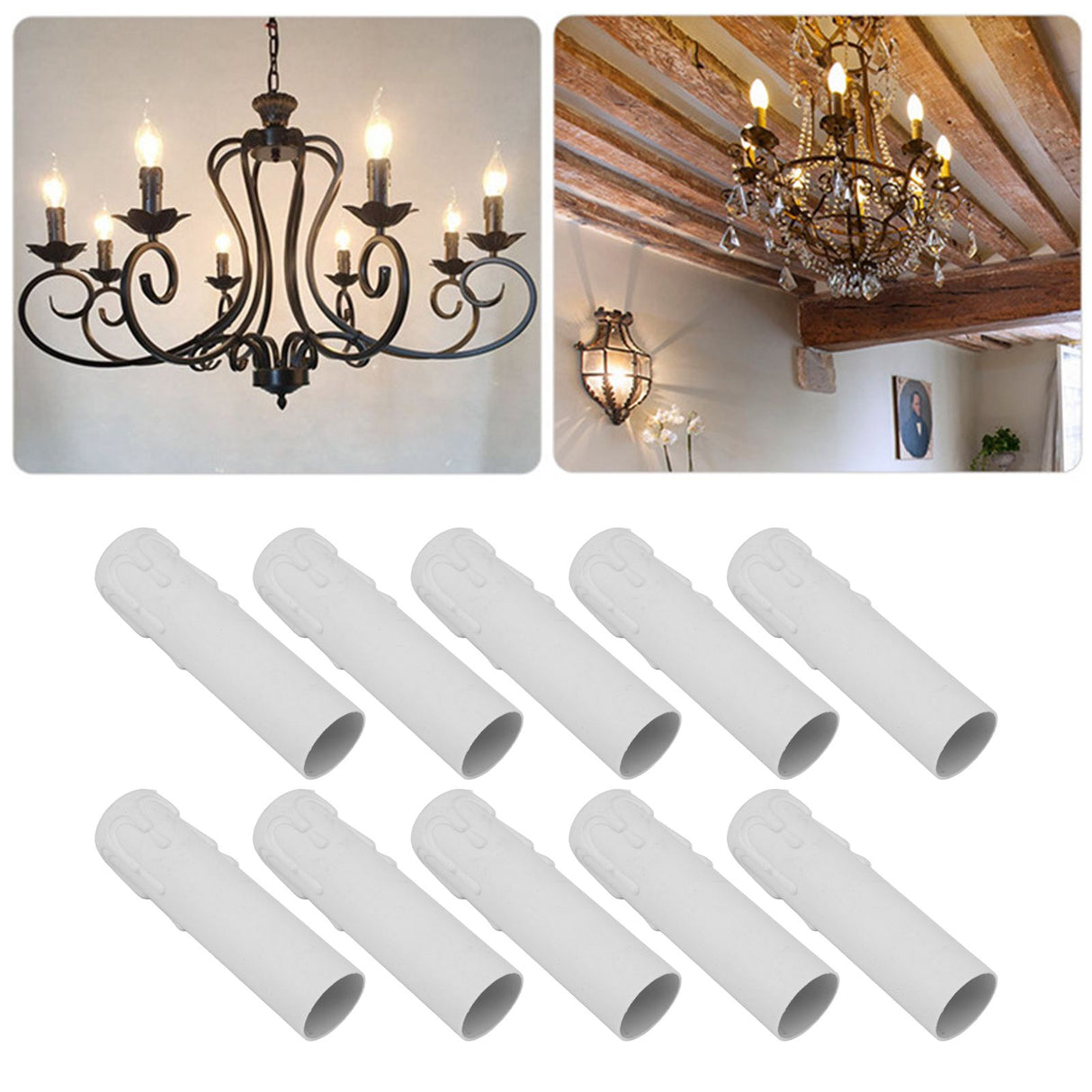 10pcs 4 Inch Candle Covers Sleeves Simulation Vintage Wax Drop Candle Socket Covers for Chandelier White