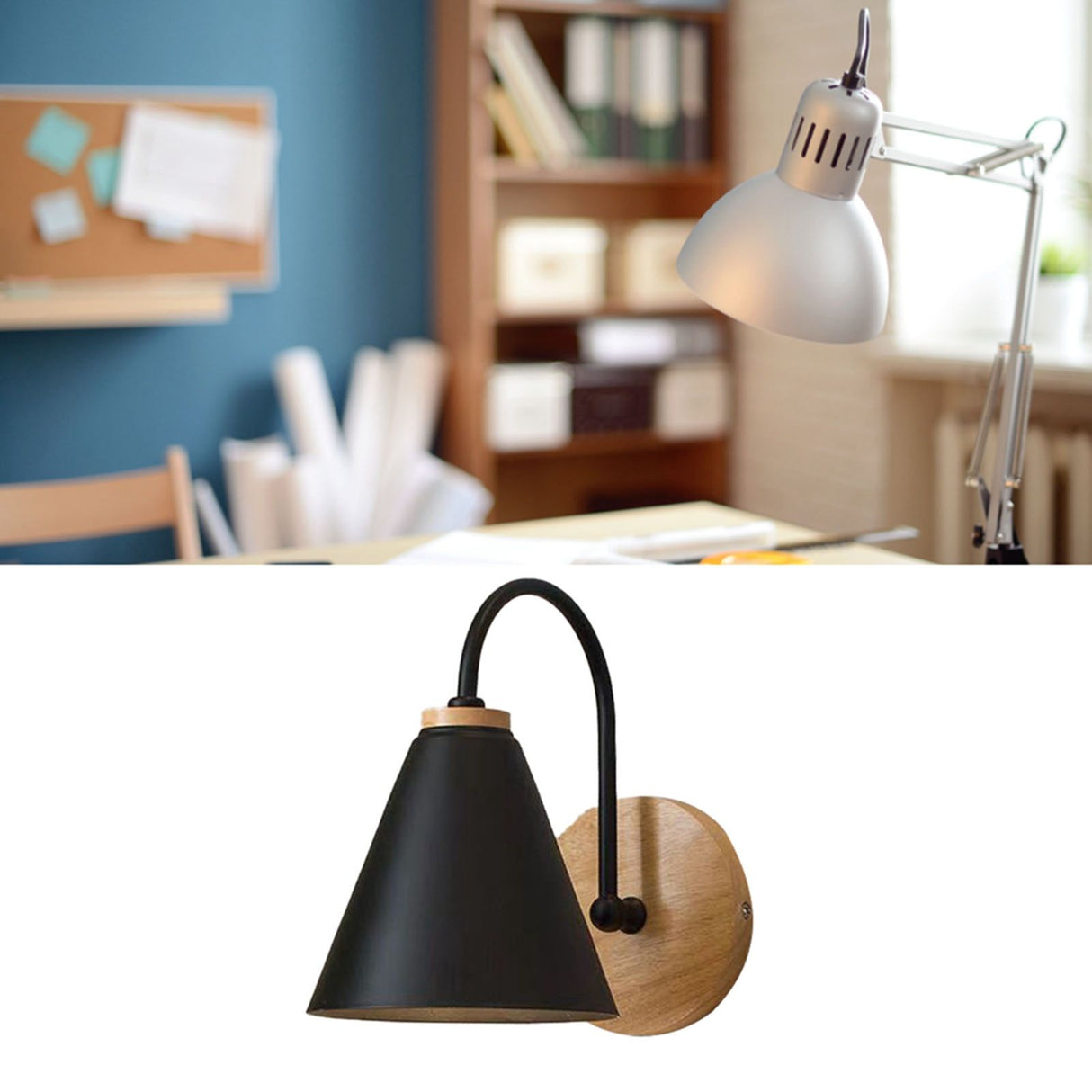 Corridor Wall Lamp Iron Lampshade Wall Mounted Curved Light for Bedroom Living Room Study Without Lamp Bulb Black