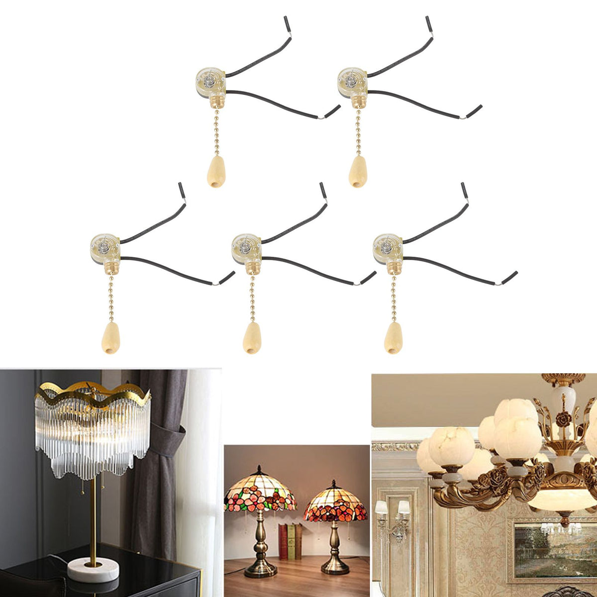 5pcs Pull Chain Switch Exquisite Replacement Ceiling Fan Light Switch Cord for Wall Lamp 250V 125V