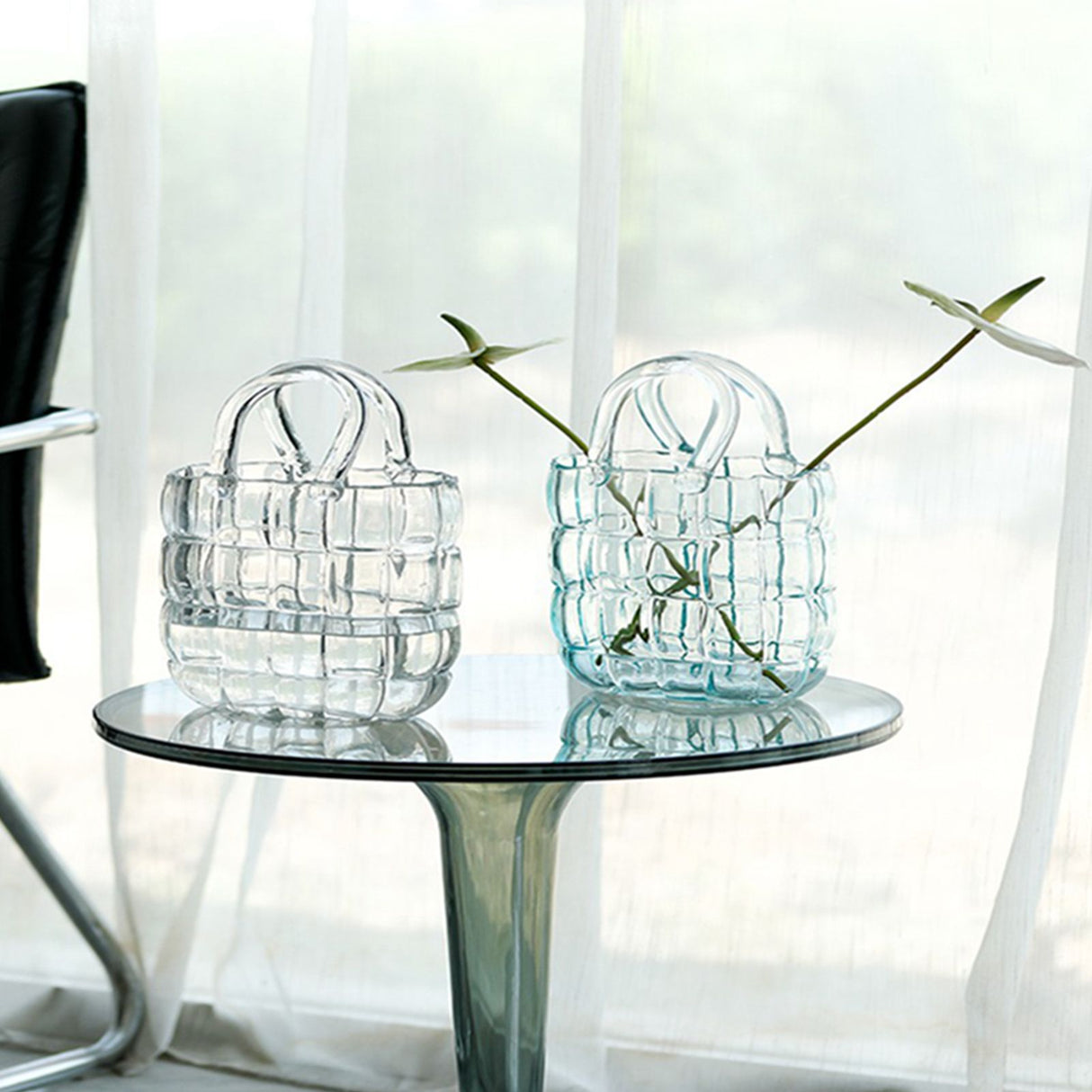 Glass Vase Transparent Hand Basket Living Room Flower Arrangement Creative Bag Fish Tank