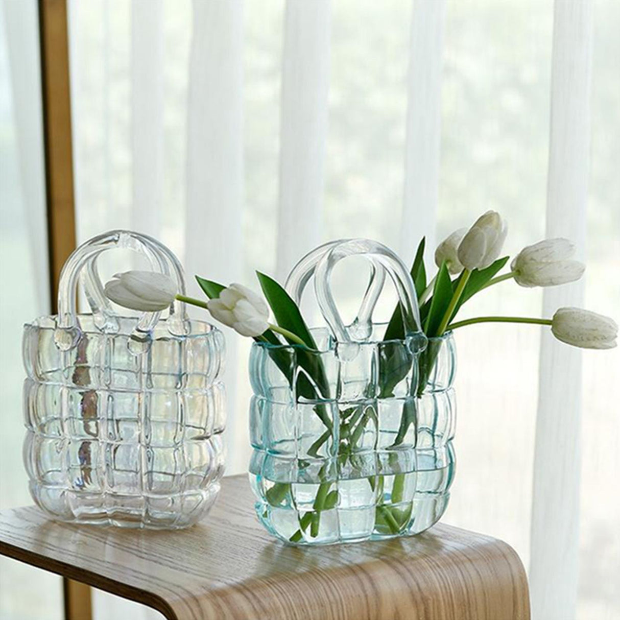 Glass Vase Transparent Hand Basket Living Room Flower Arrangement Creative Bag Fish Tank